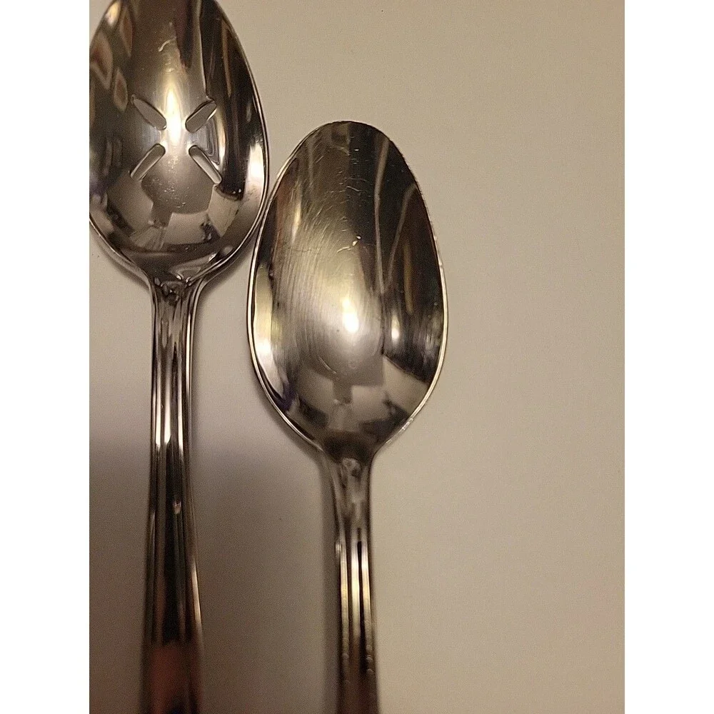 Oneida Lincoln Serving Spoons Slotted Stainless Flatware Lot of 2